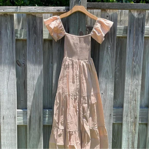 Petal & Pup Tan Tiered Maxi Dress with Flutter Cap Sleeves - Picture 4 of 5